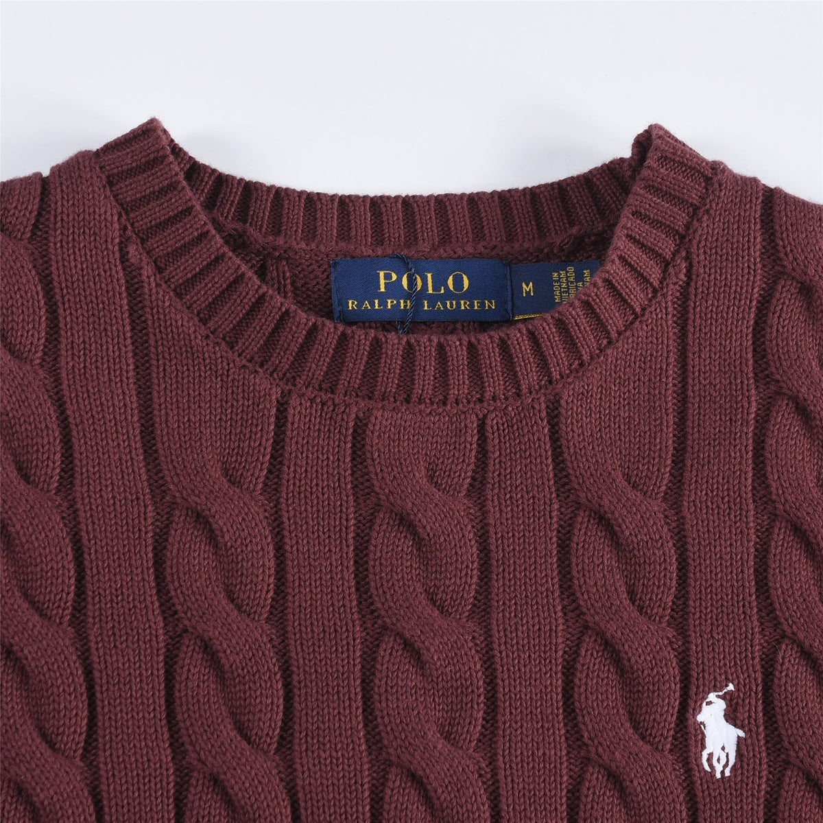 Polo Ralph Lauren Men's Cable Knit Crewneck Sweater Burgundy