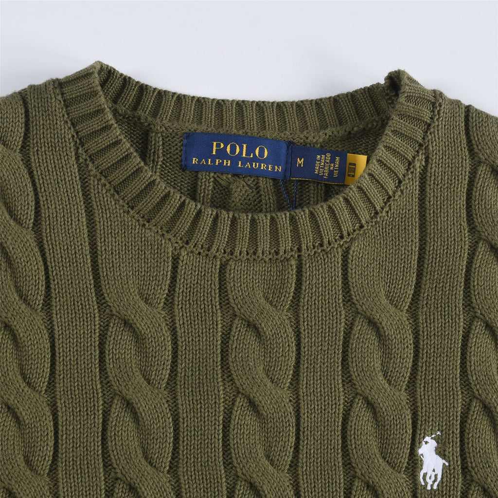 Polo Ralph Lauren Men's Cable Knit Crewneck Sweater Olive Green