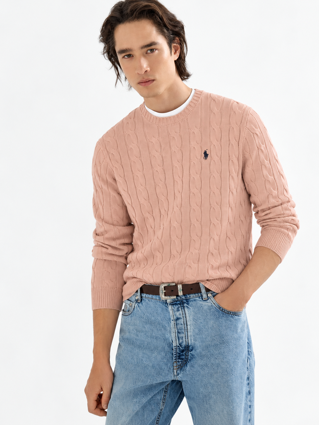 Polo Ralph Lauren Men's Cable Knit Crewneck Sweater Light Tan
