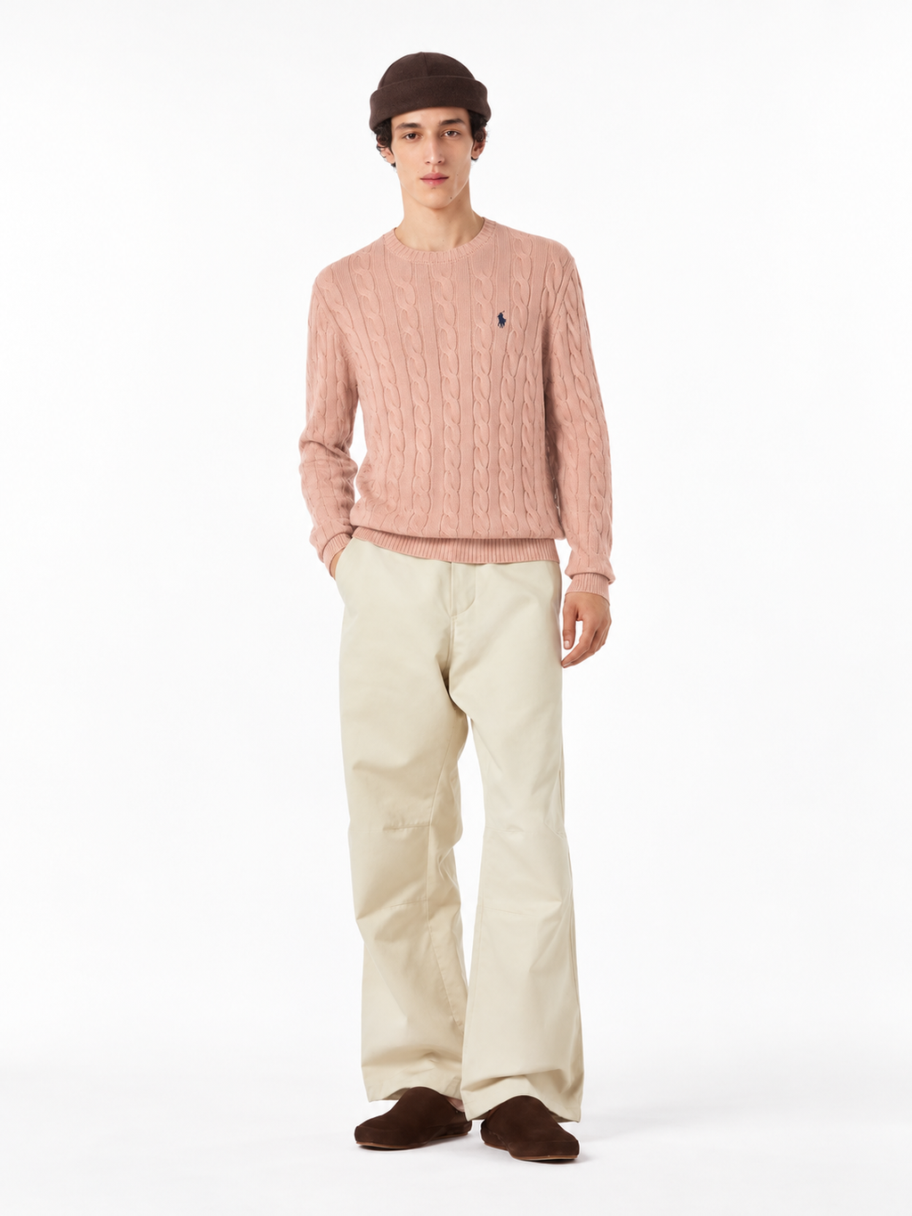 Polo Ralph Lauren Men's Cable Knit Crewneck Sweater Light Tan