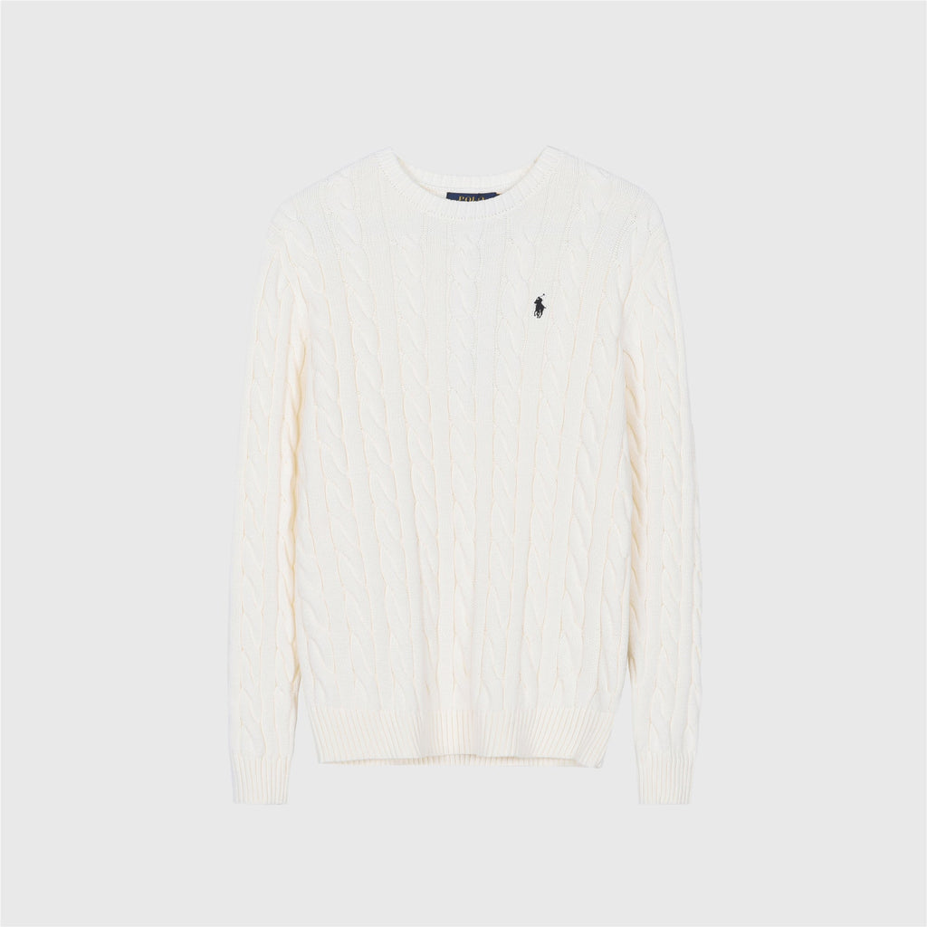 Polo Ralph Lauren Men's Cable Knit Crewneck Sweater Cream White