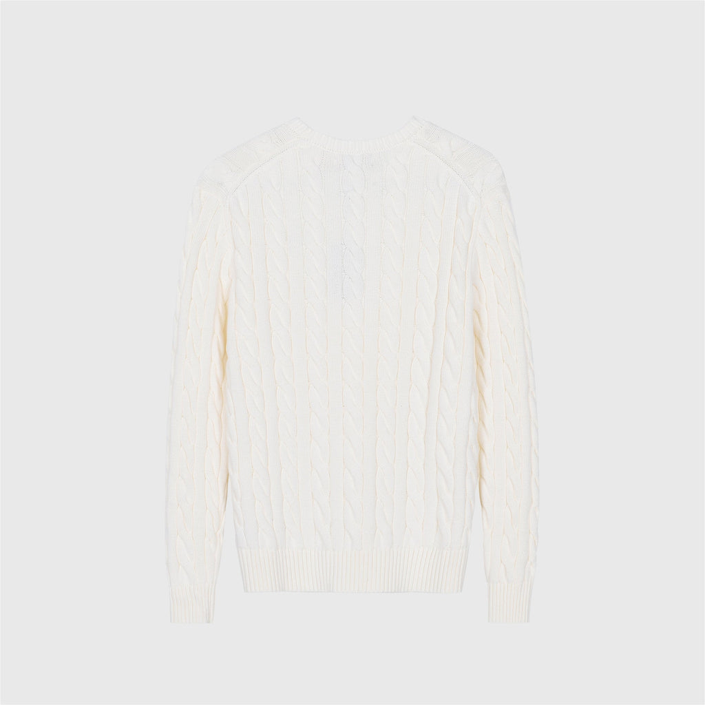 Polo Ralph Lauren Men's Cable Knit Crewneck Sweater Cream White