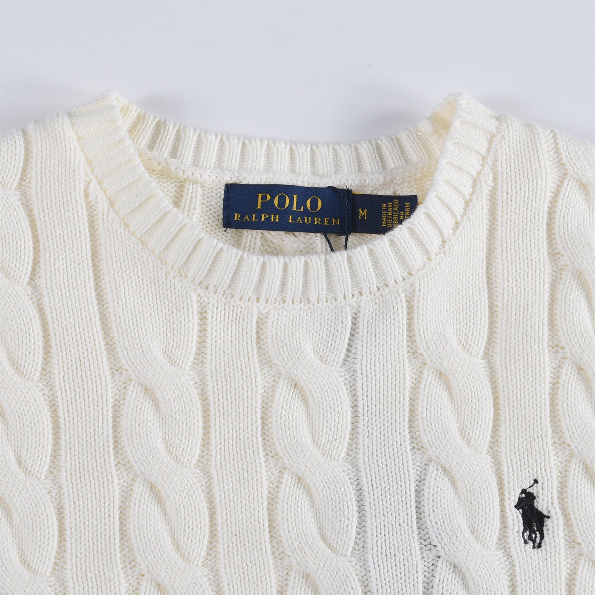 Polo Ralph Lauren Men's Cable Knit Crewneck Sweater Cream White