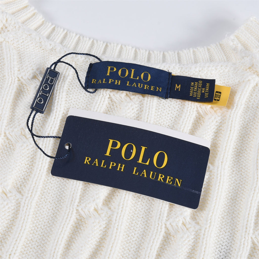 Polo Ralph Lauren Men's Cable Knit Crewneck Sweater Cream White