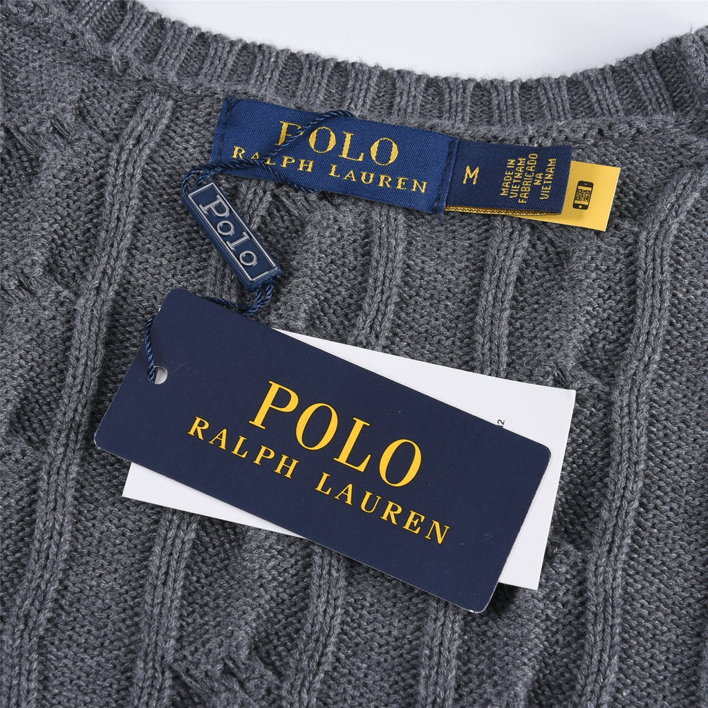 Polo Ralph Lauren Men's Cable Knit Crewneck Sweater Dark Grey