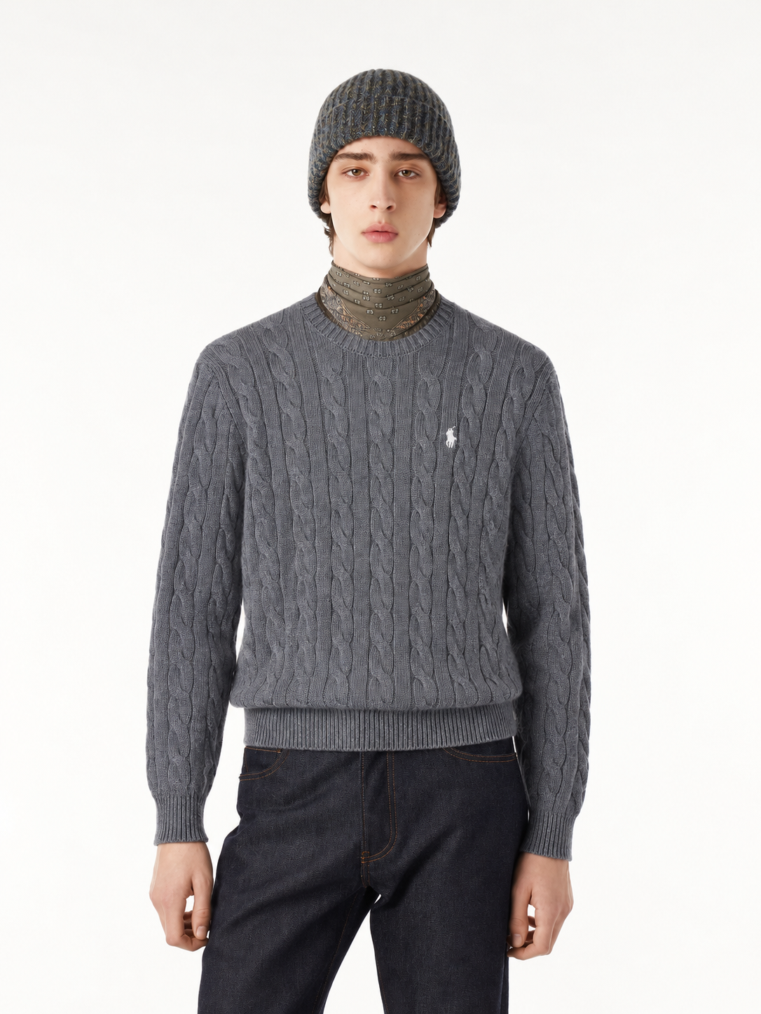 Polo Ralph Lauren Men's Cable Knit Crewneck Sweater Dark Grey