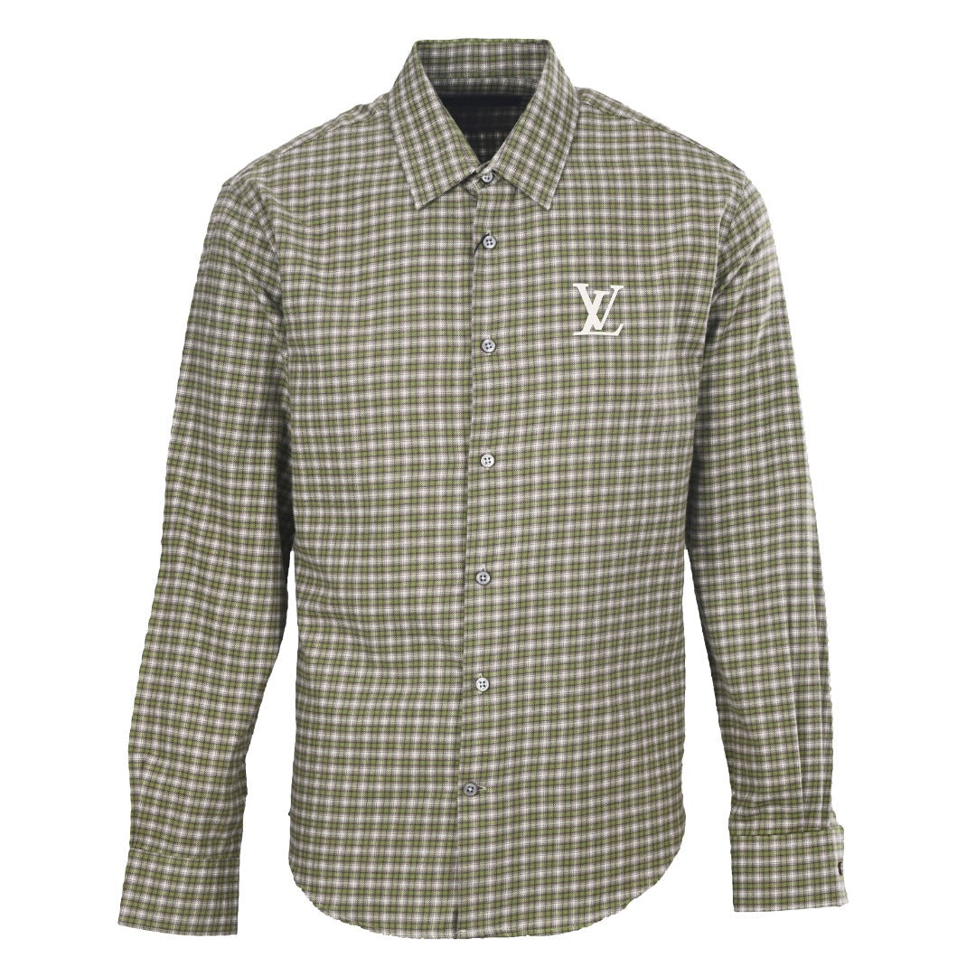 Louis Vuitton Green Plaid LV Logo Long Sleeve Shirt