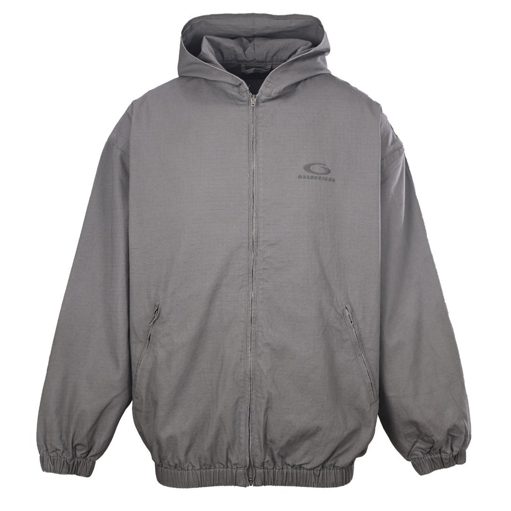 Balenciaga Grey Embroidered Logo Hooded Zip Jacket