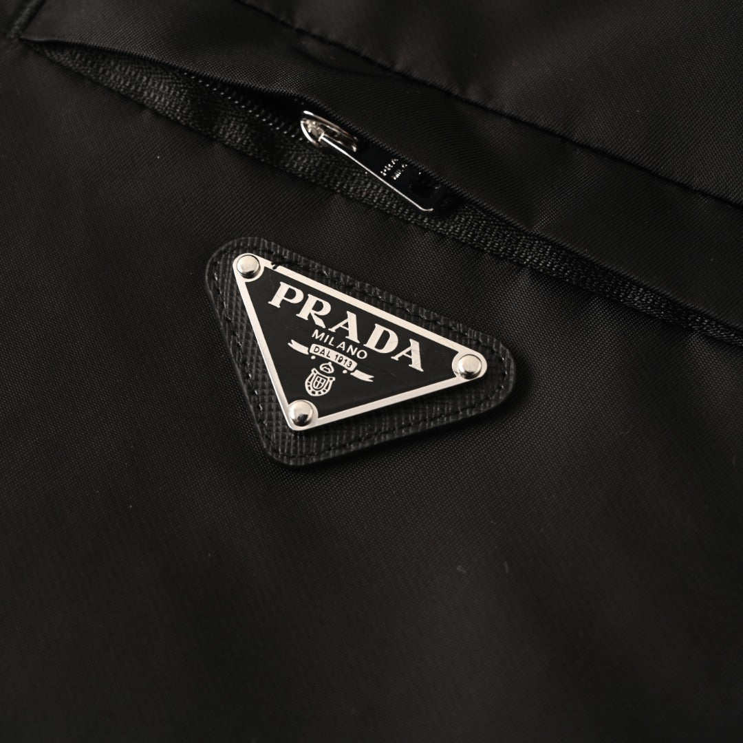 Prada Black Triangle Logo Re-Nylon Zip Shirt Jacket