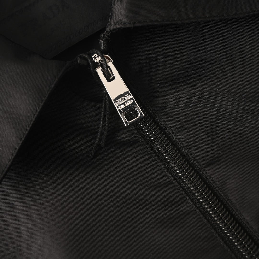 Prada Black Triangle Logo Re-Nylon Zip Shirt Jacket