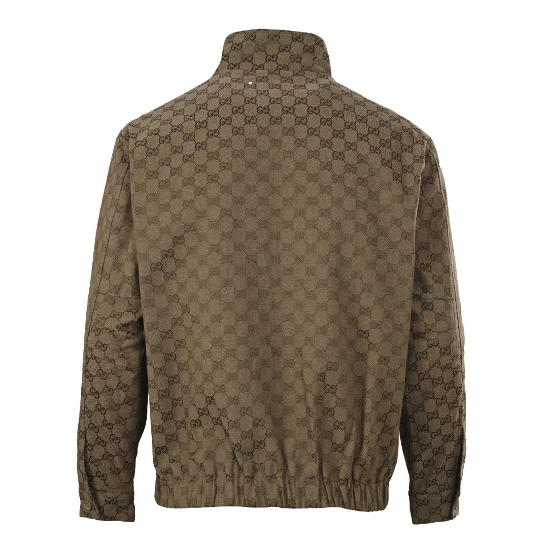 Gucci GG Monogram Khaki Stand Collar Zip Jacket