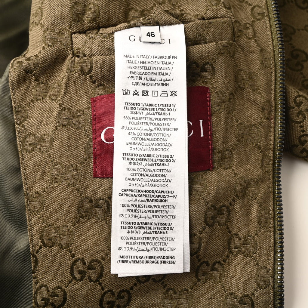 Gucci GG Monogram Khaki Stand Collar Zip Jacket