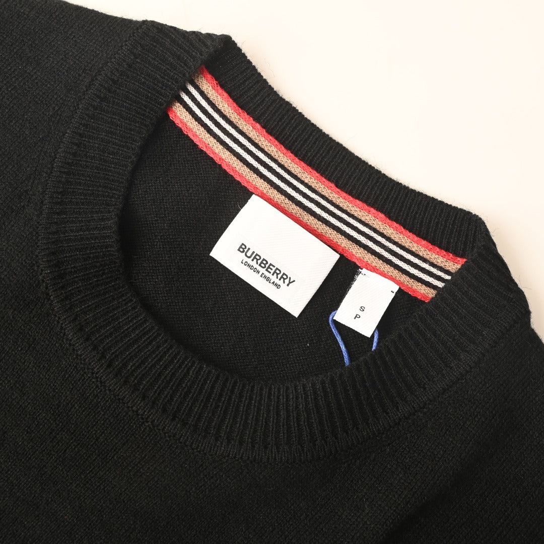 Burberry Black Icon Stripe Crew Neck Knit Sweater