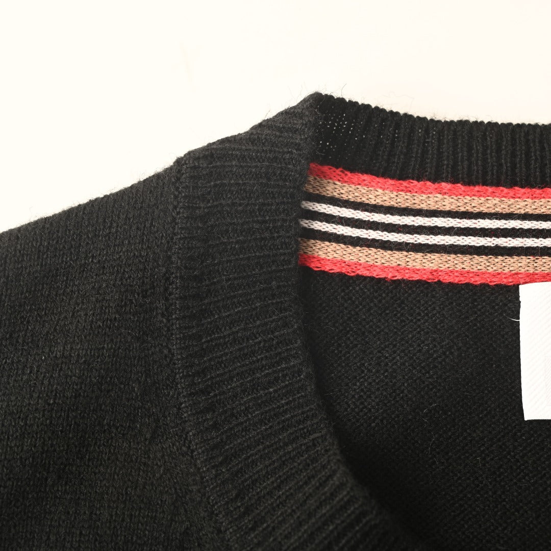 Burberry Black Icon Stripe Crew Neck Knit Sweater