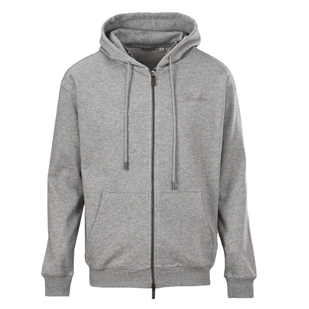 Burberry Grey Script Logo Full Zip Hooded Sweatshirt