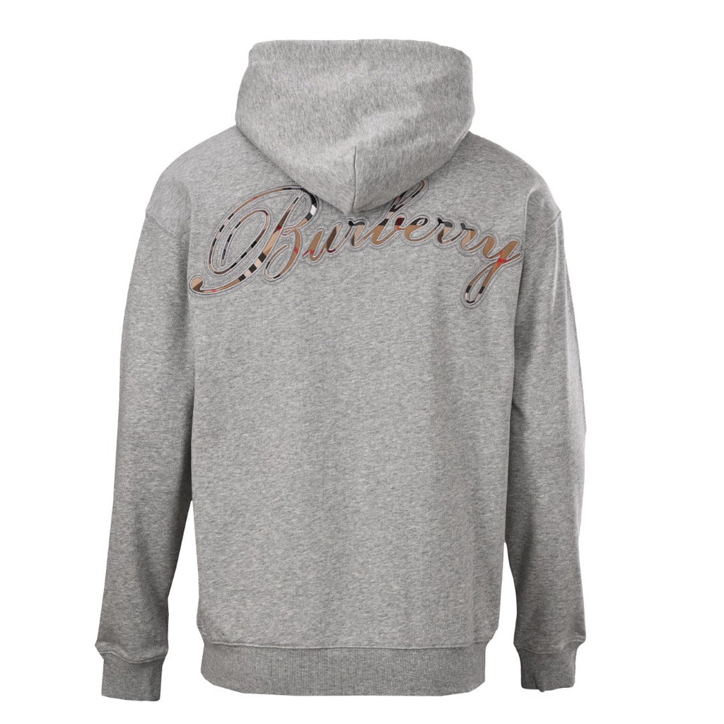 Burberry Grey Script Logo Full Zip Hooded Sweatshirt