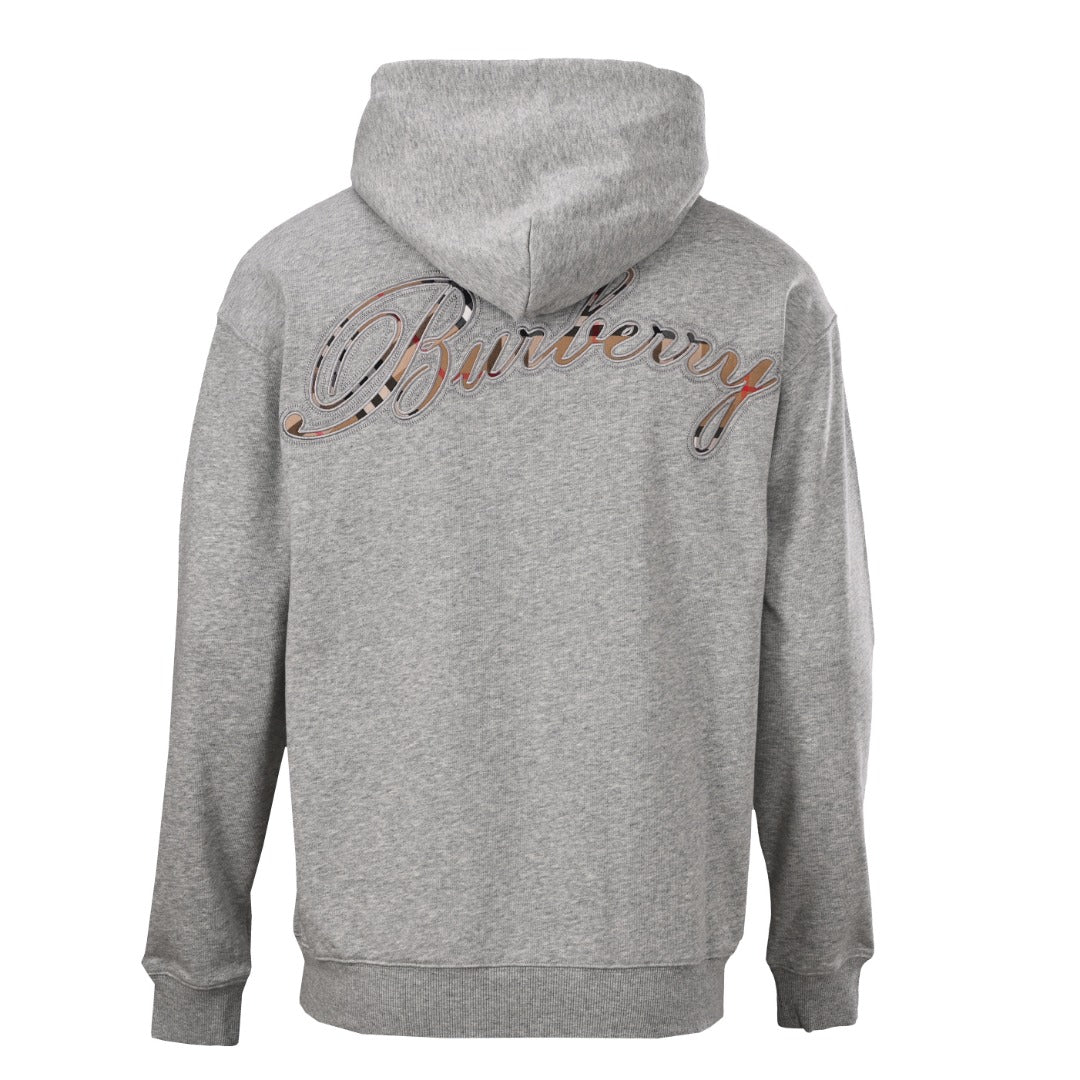 Burberry Grey Script Logo Full Zip Hooded Sweatshirt