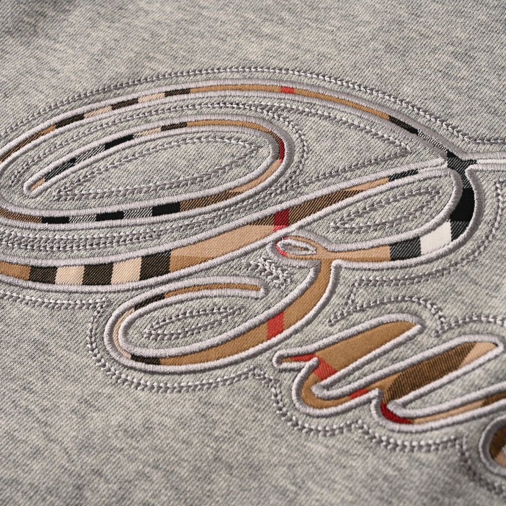 Burberry Grey Script Logo Full Zip Hooded Sweatshirt
