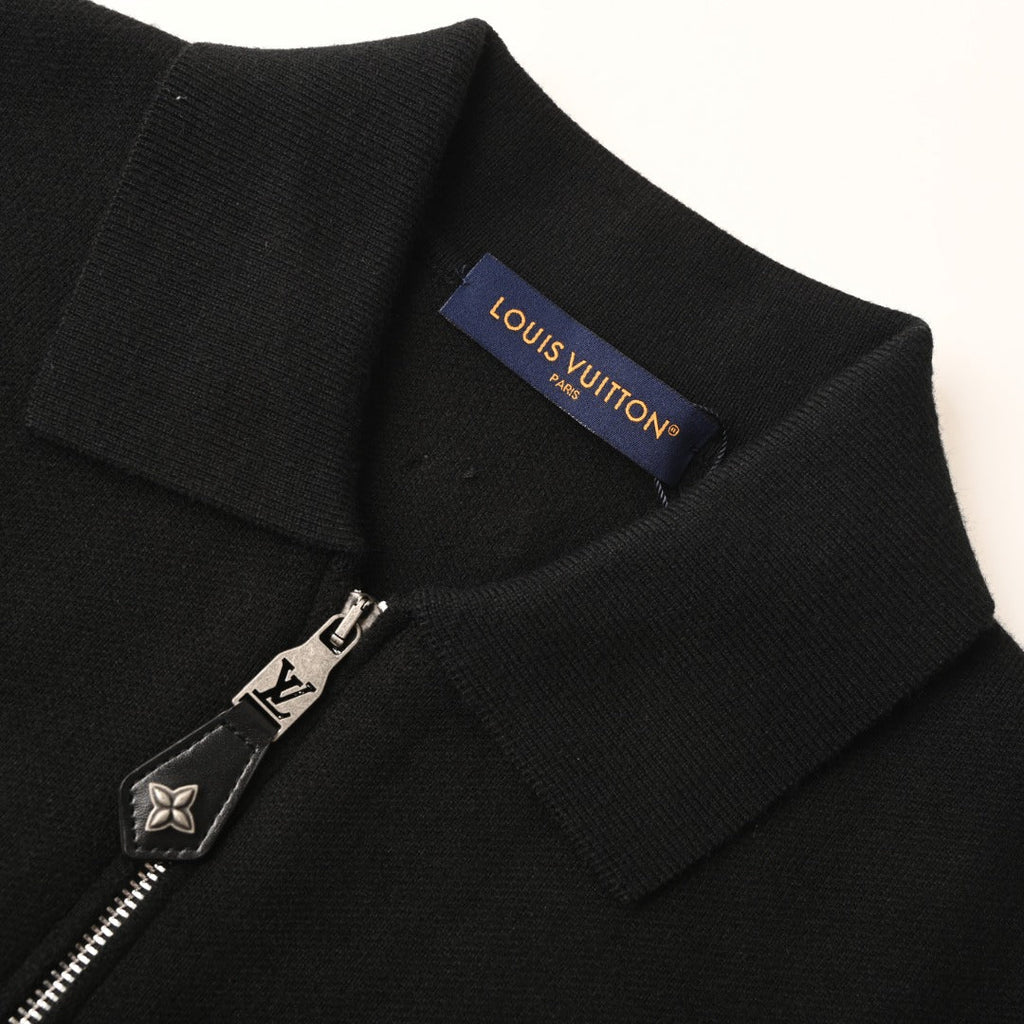 Louis Vuitton Black Leather Trim Full Zip Knit Jacket
