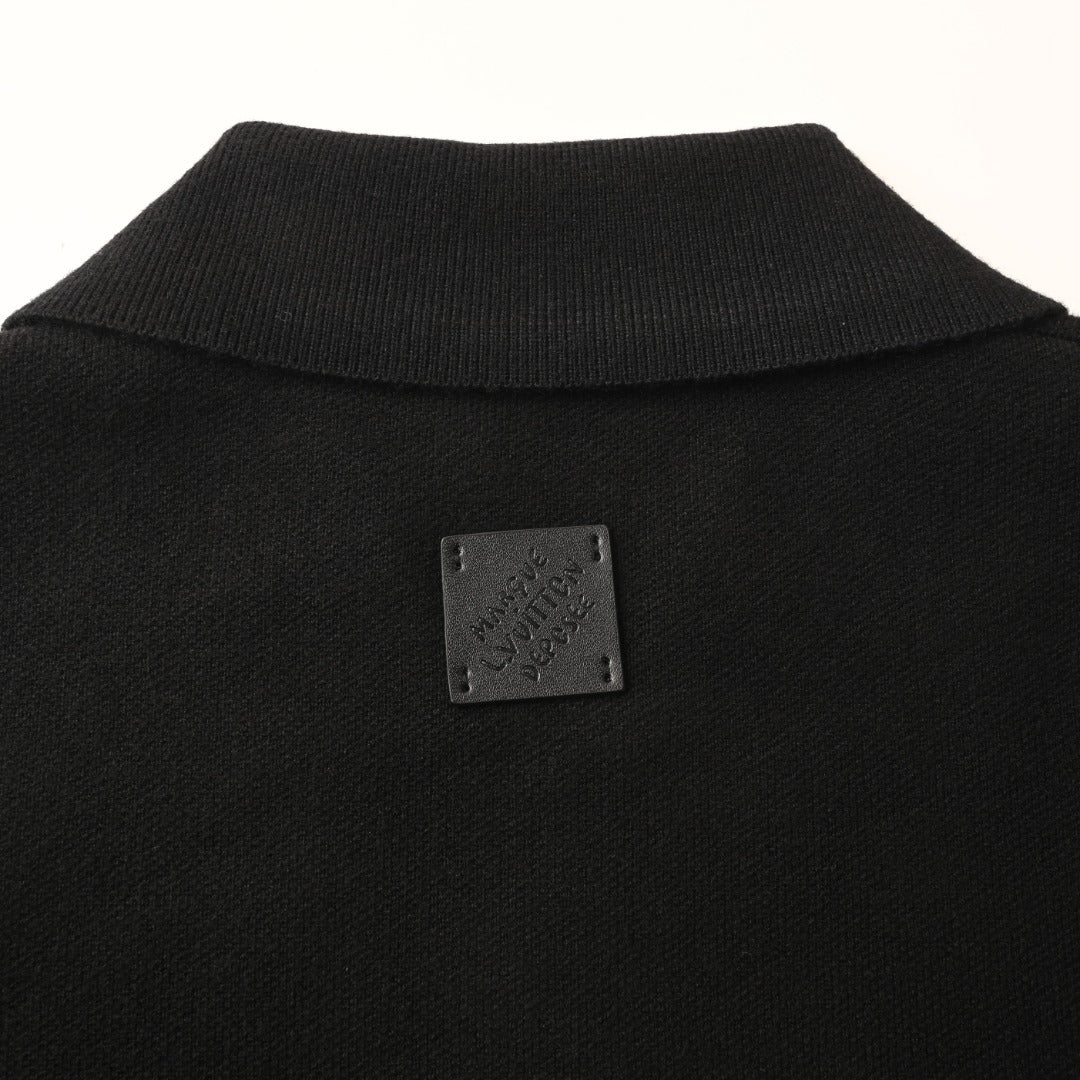 Louis Vuitton Black Leather Trim Full Zip Knit Jacket