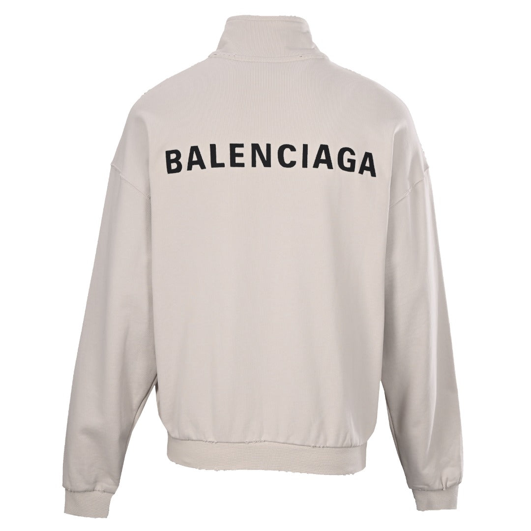 Balenciaga Off White Logo Full Zip Stand Collar Sweatshirt