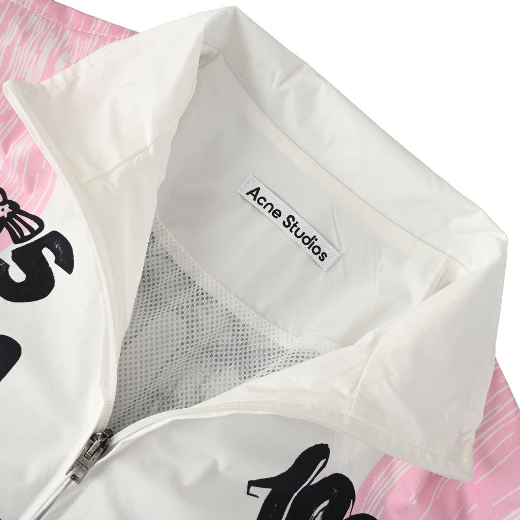 Acne Studios White Pink Graphic Print Zip Track Jacket