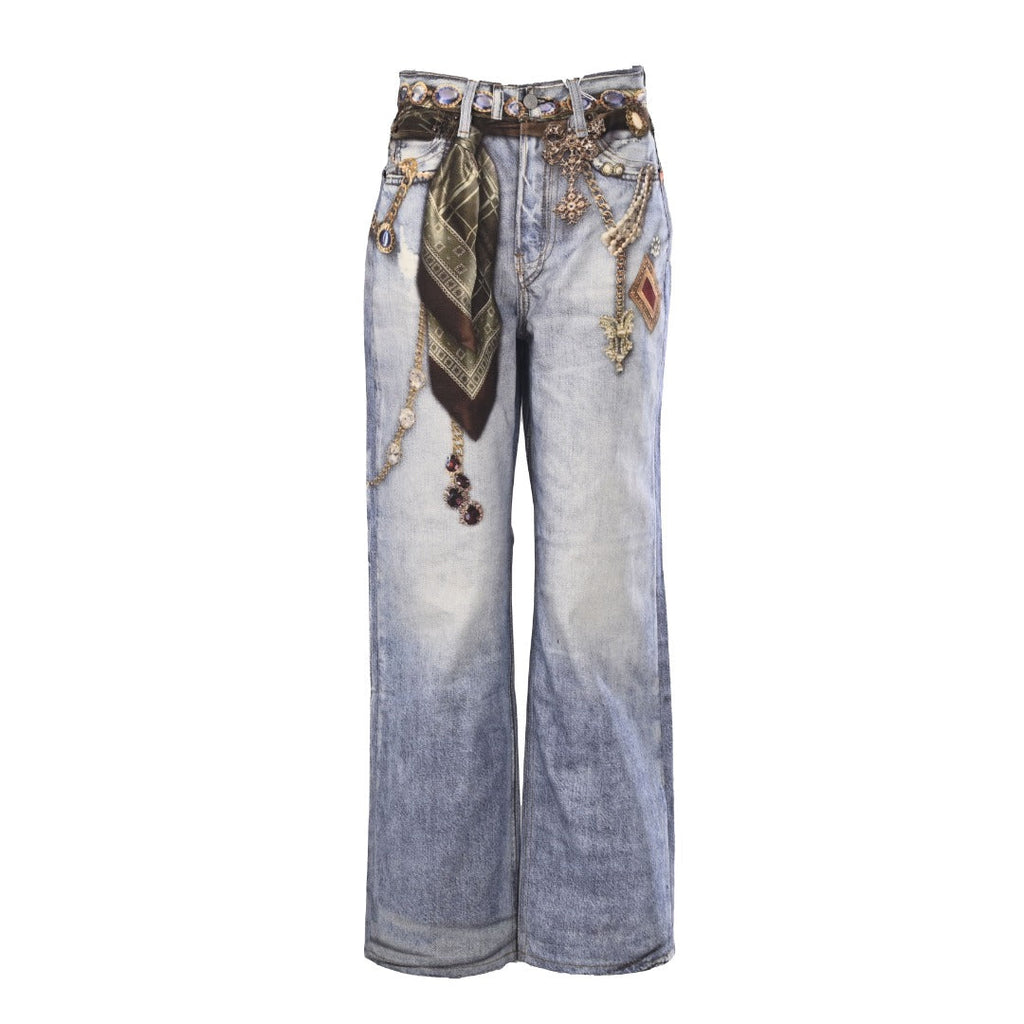 Acne Studios Light Blue Ornament Printed Wide Leg Jeans