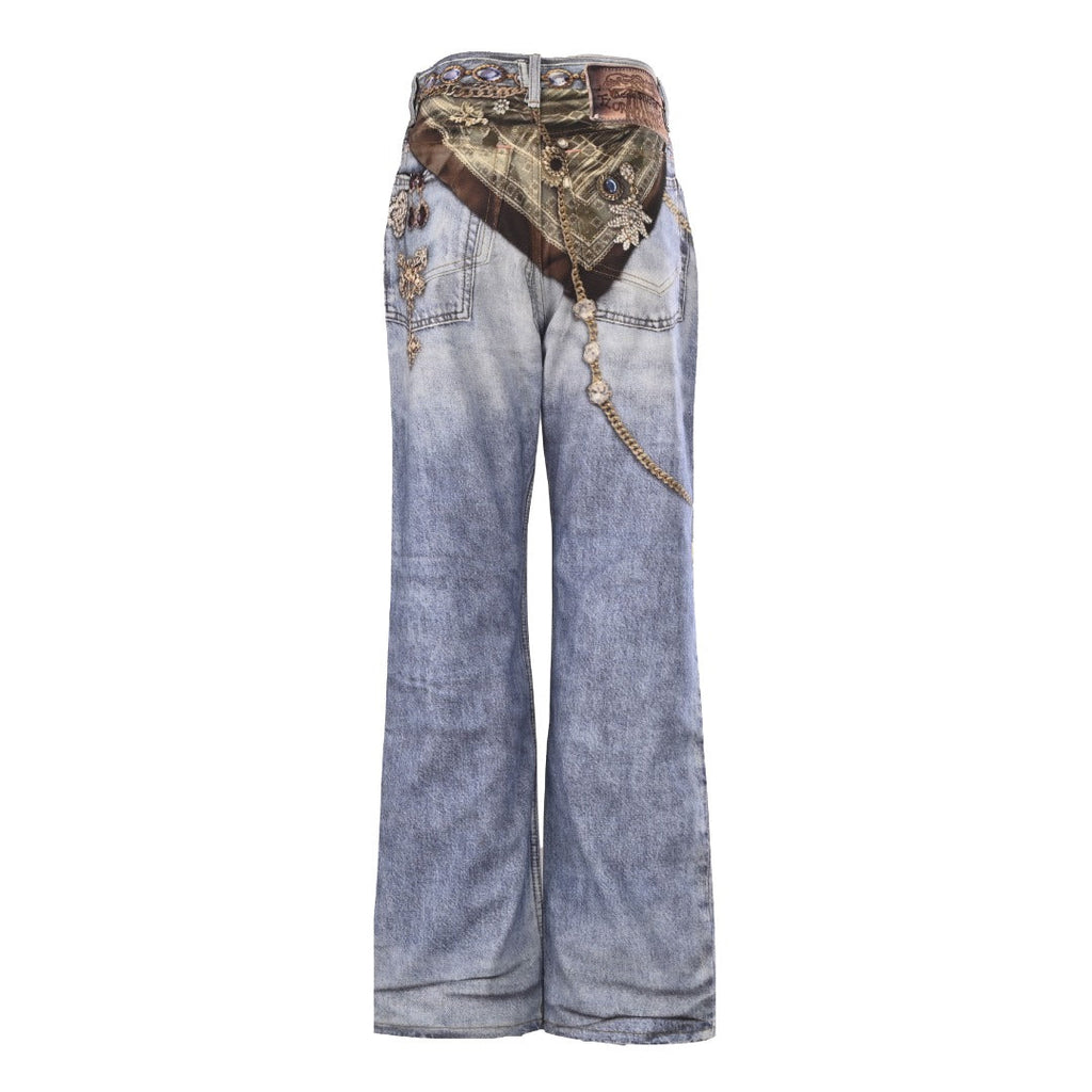Acne Studios Light Blue Ornament Printed Wide Leg Jeans