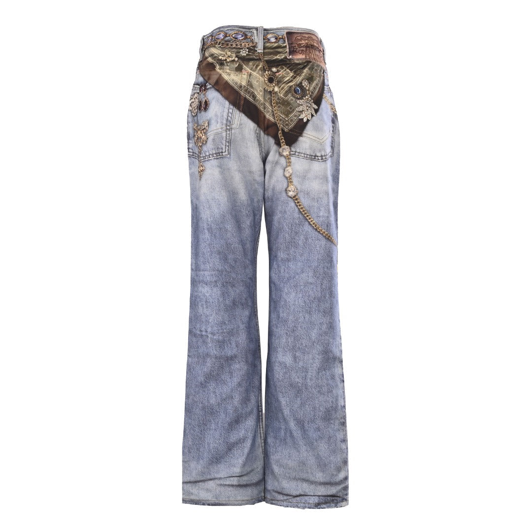 Acne Studios Light Blue Ornament Printed Wide Leg Jeans