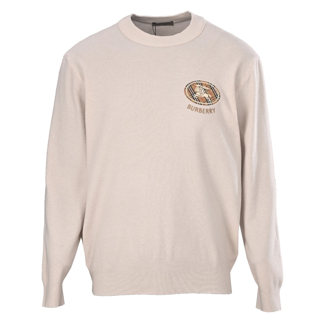 Burberry Cream Equestrian Knight Logo Crew Neck Sweater