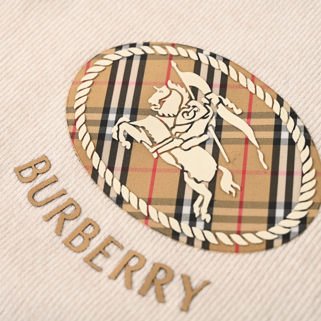 Burberry Cream Equestrian Knight Logo Crew Neck Sweater