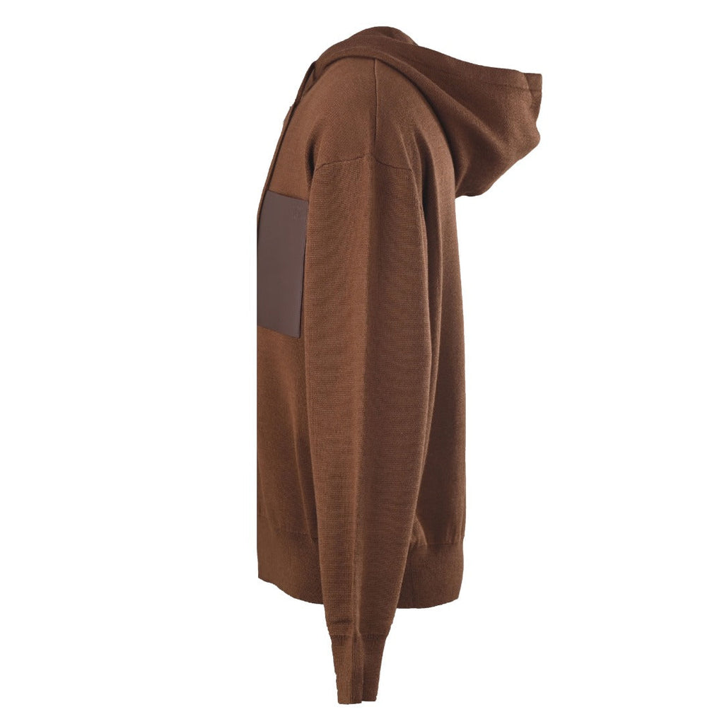 Loewe Brown Leather Patch Full Zip Knit Hoodie