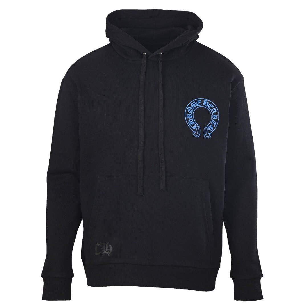 Chrome Hearts Black Blue Horseshoe Logo Pullover Hoodie