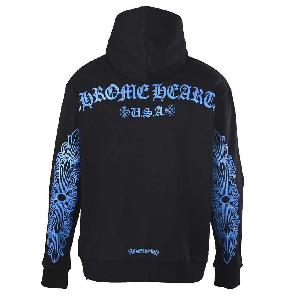 Chrome Hearts Black Blue Horseshoe Logo Pullover Hoodie