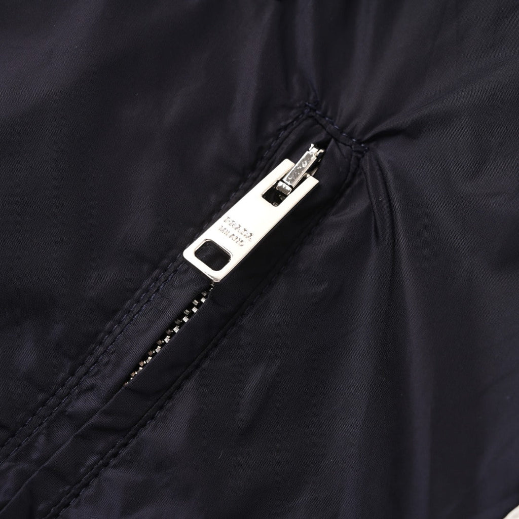 Prada Navy Stripe Logo Hooded Nylon Windbreaker