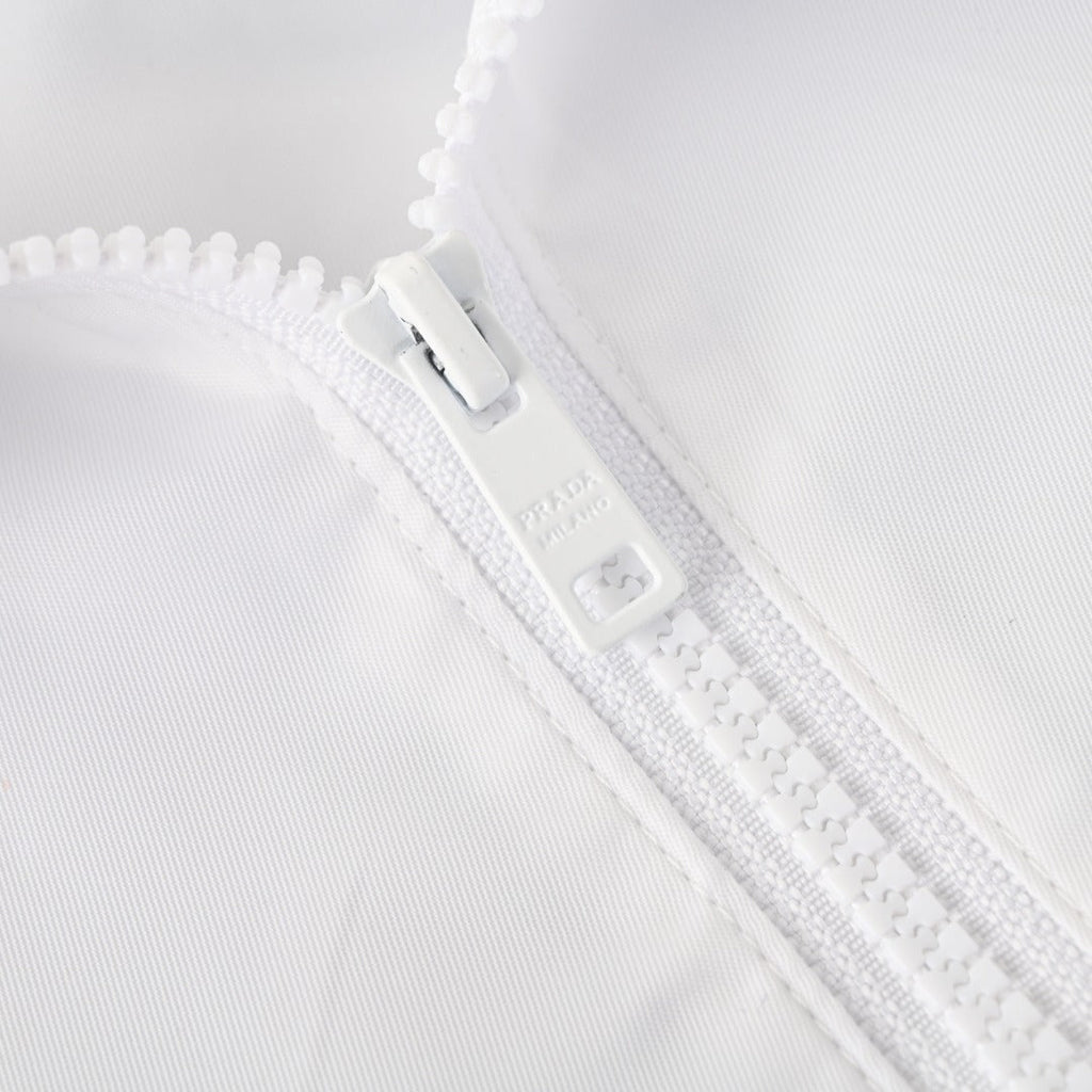 Prada White Triangle Logo Hooded Nylon Windbreaker