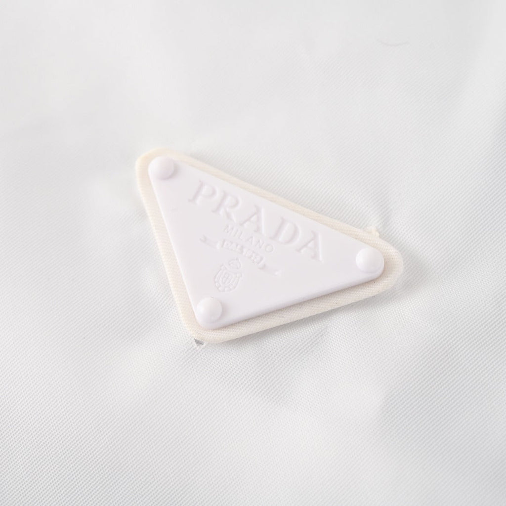 Prada White Triangle Logo Hooded Nylon Windbreaker