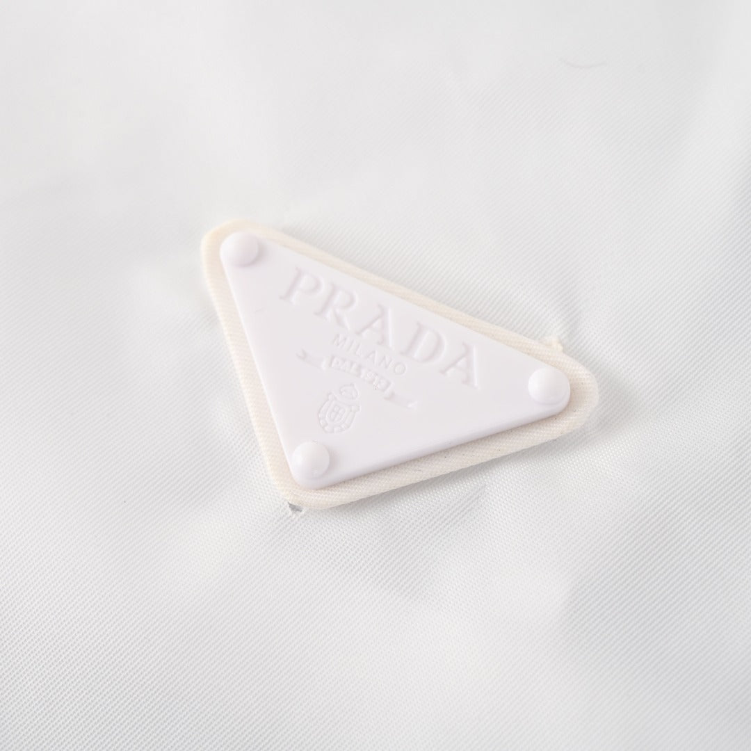 Prada White Triangle Logo Hooded Nylon Windbreaker
