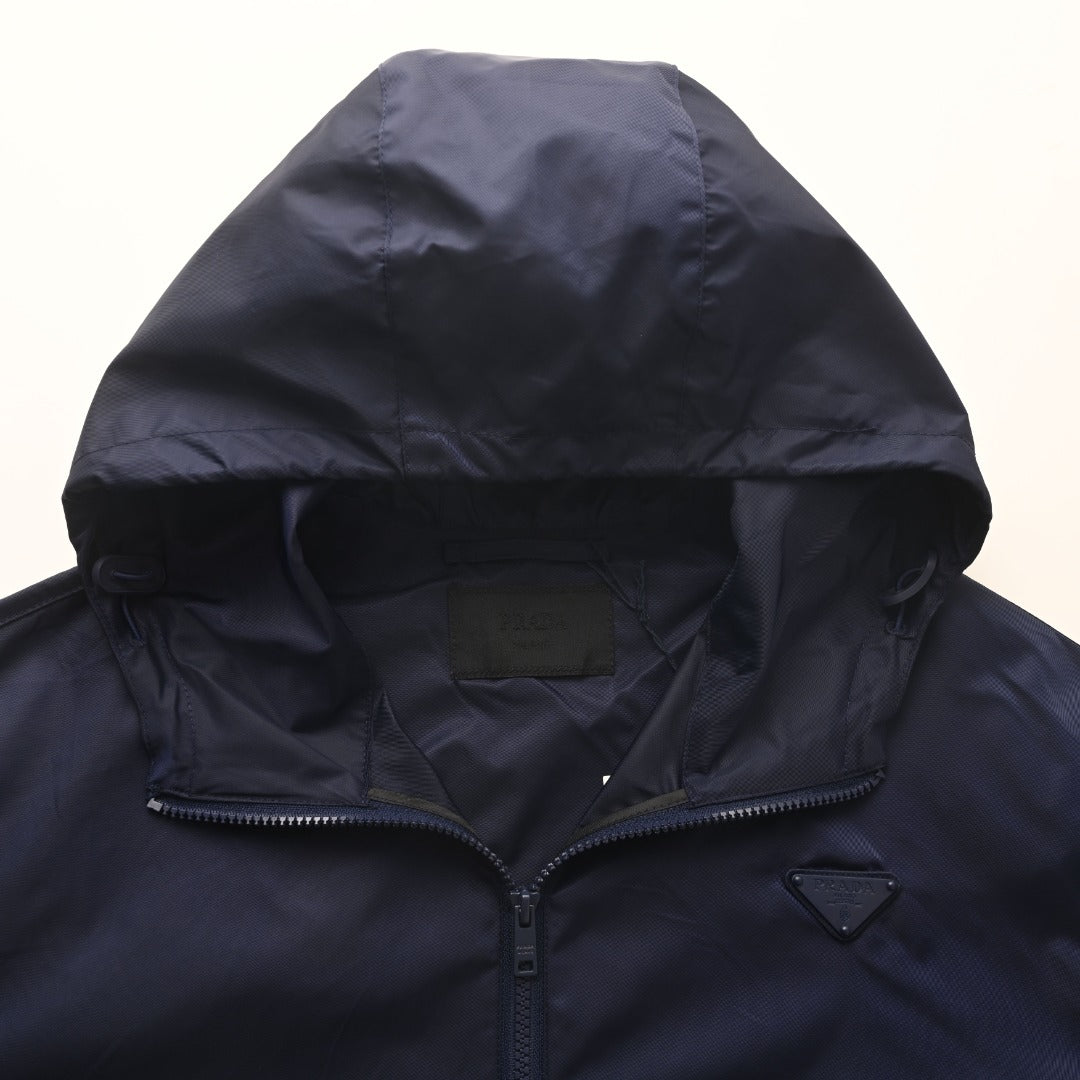 Prada Navy Triangle Logo Re-Nylon Hooded Windbreaker