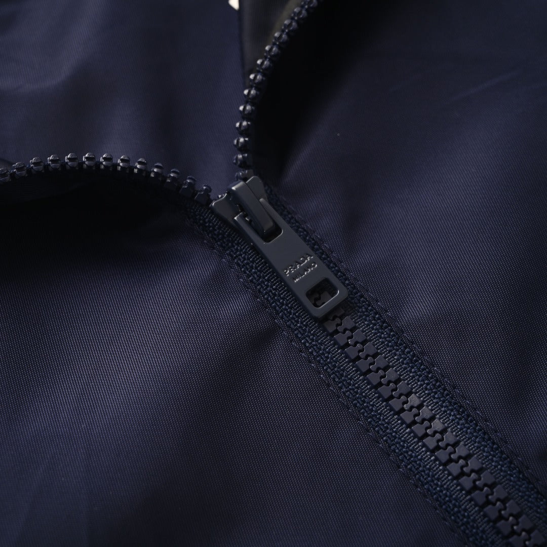 Prada Navy Triangle Logo Re-Nylon Hooded Windbreaker