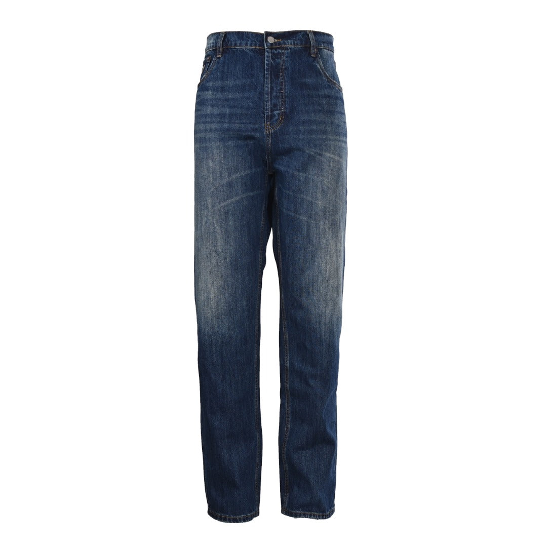 Prada Dark Blue Triangle Logo Straight Leg Denim Jeans