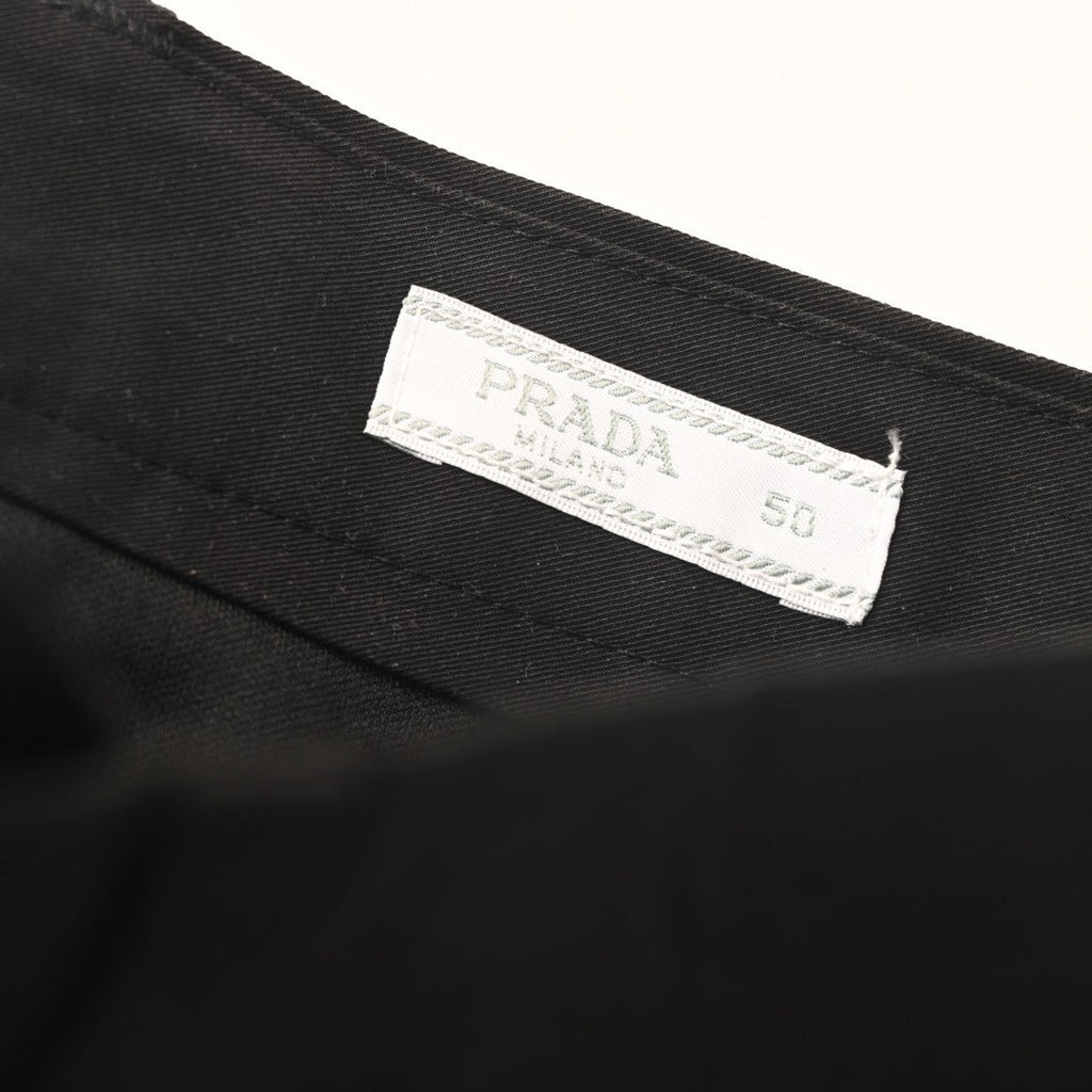Prada Black Triangle Charm Pleated Straight Leg Trousers