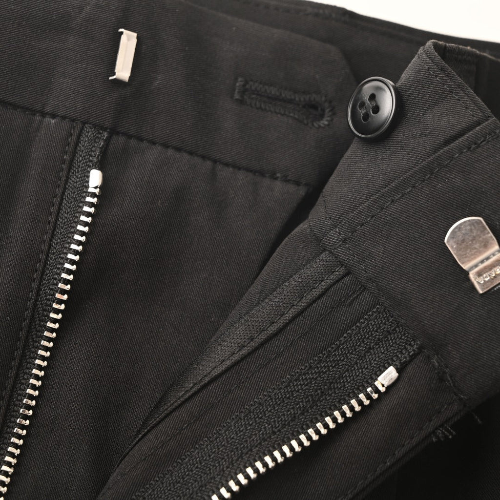Prada Black Triangle Charm Pleated Straight Leg Trousers