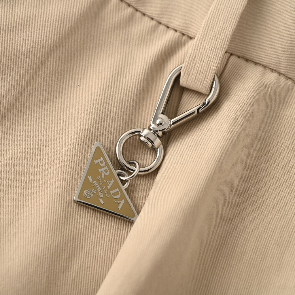 Prada Beige Triangle Charm Pleated Straight Leg Trousers
