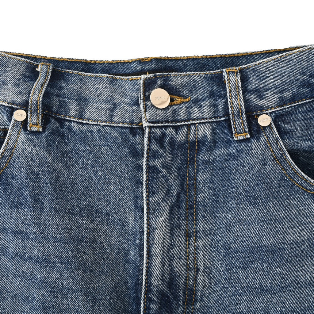 Fendi Roma Blue Washed Regular Wide Leg Denim Jeans