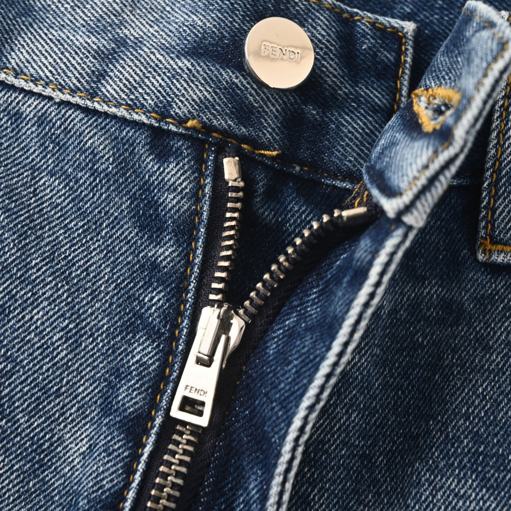 Fendi Roma Blue Washed Regular Wide Leg Denim Jeans