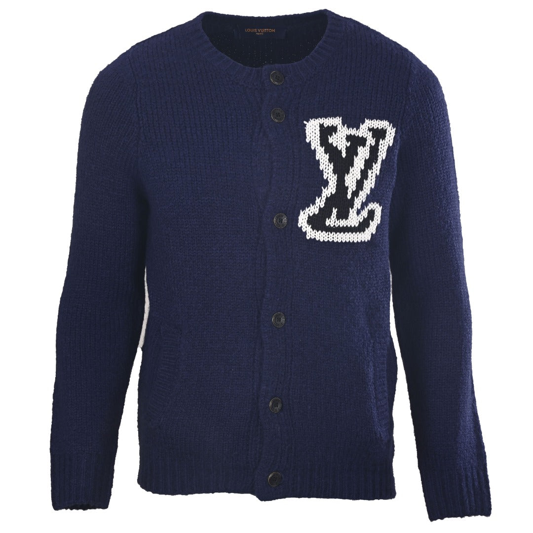 Louis Vuitton Navy LV Logo Knit Button Cardigan