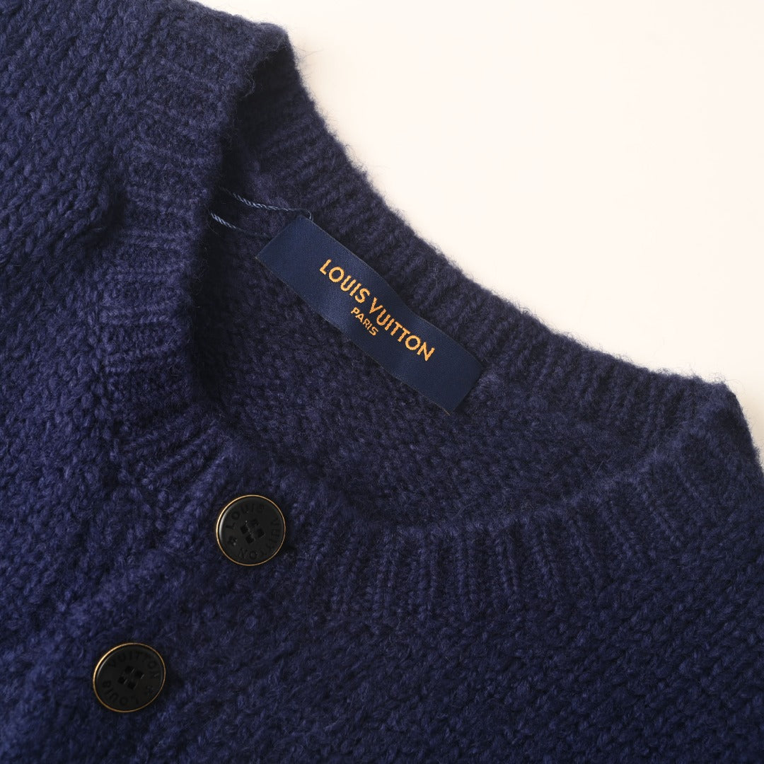 Louis Vuitton Navy LV Logo Knit Button Cardigan