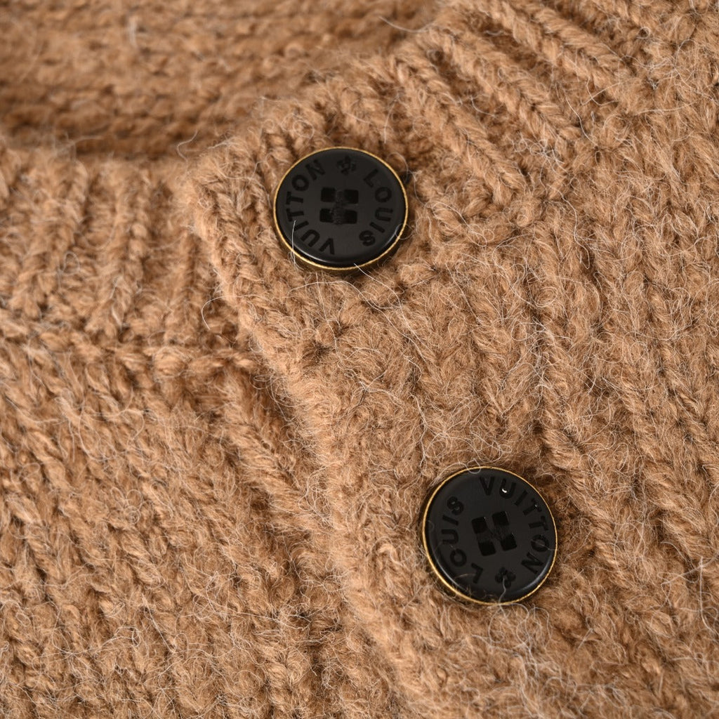 Louis Vuitton Camel LV Logo Knit Button Cardigan