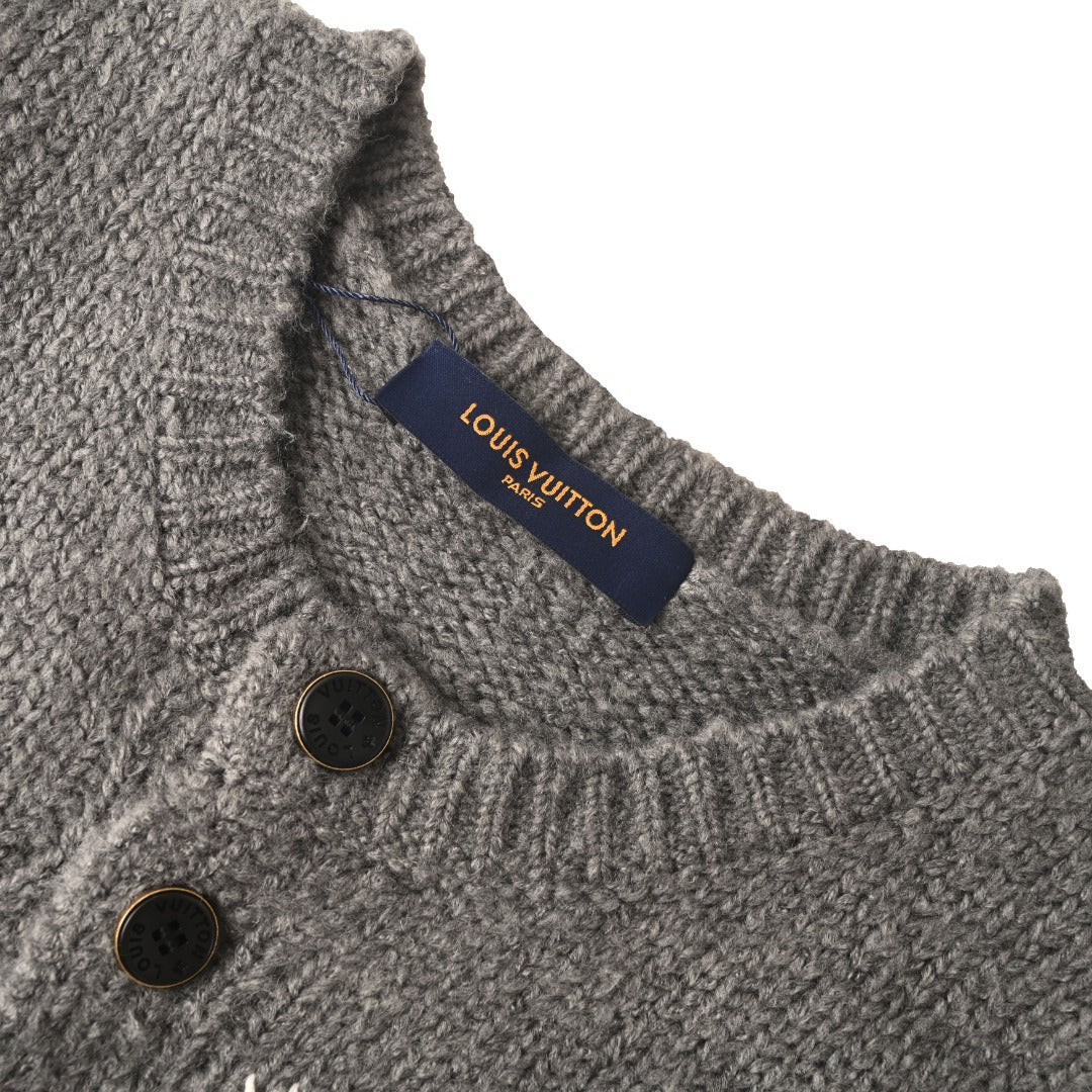 Louis Vuitton Grey LV Logo Knit Button Cardigan